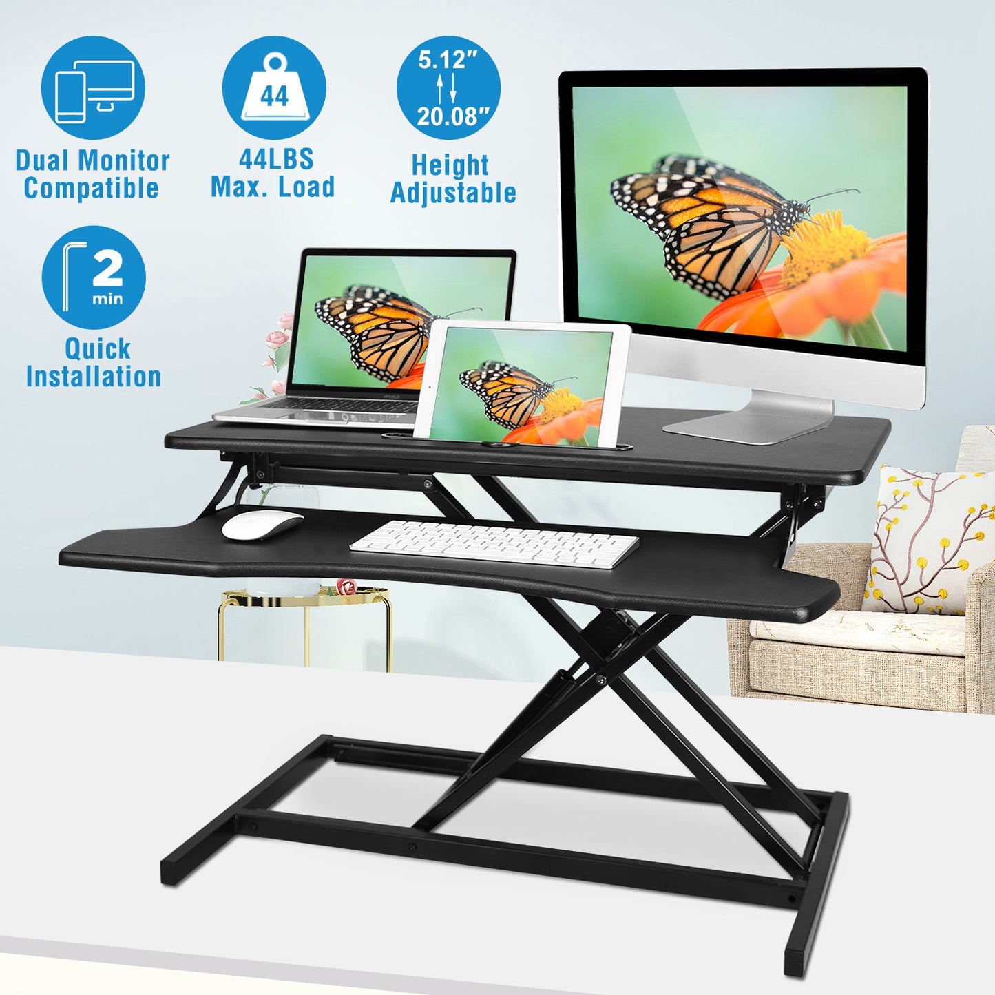 Standing Desk Converter with Dual Monitor Support