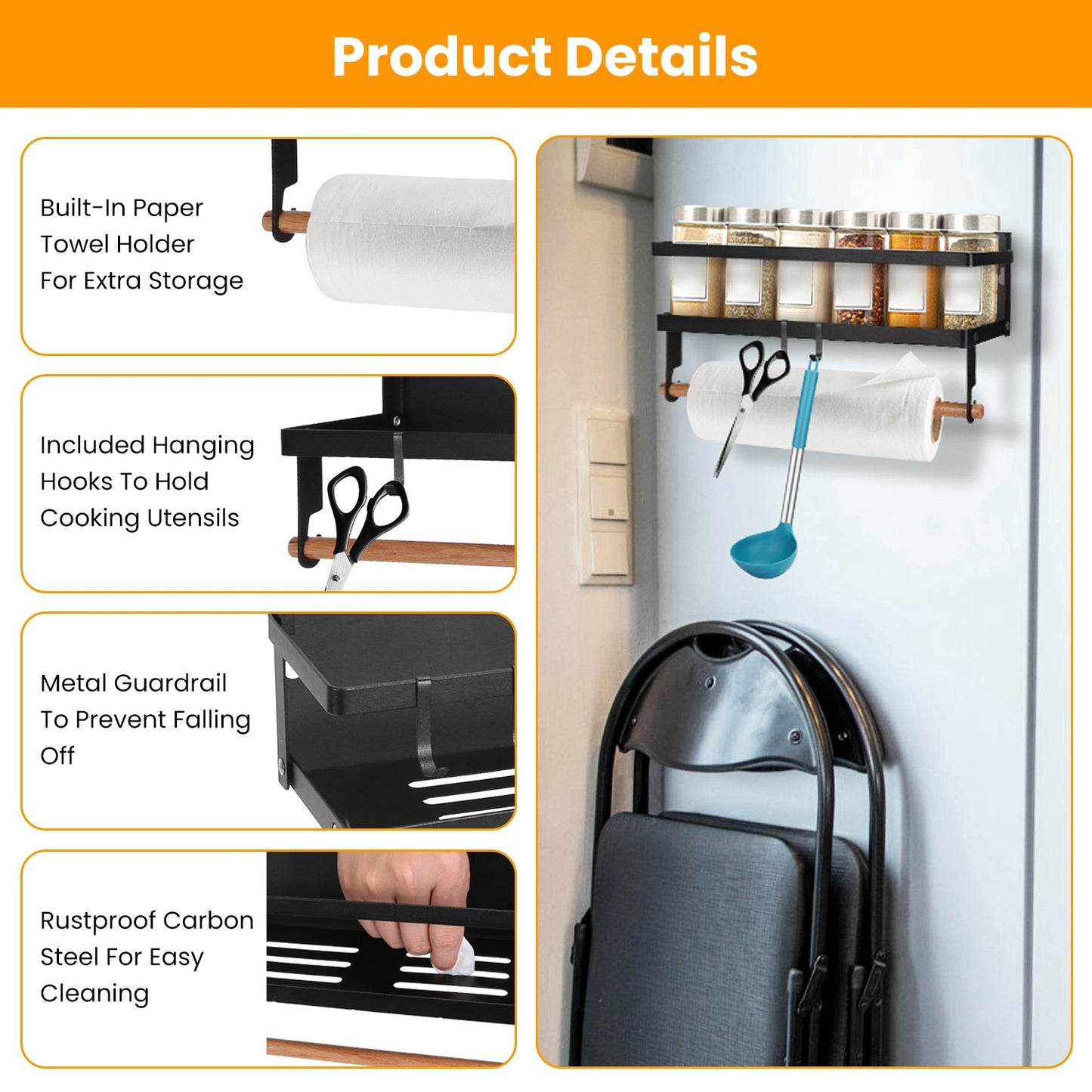 Magnetic Spice Rack for Refrigerator with Paper Towel Holder