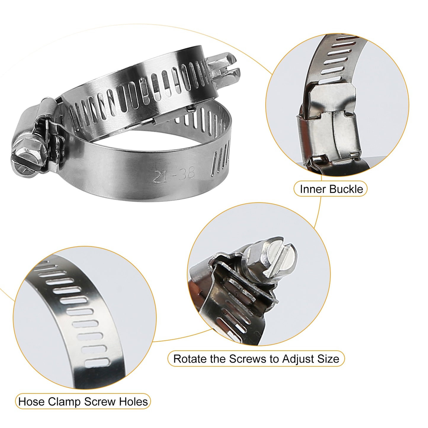 Hose Clamp Set 60-Piece Stainless Steel Adjustable Kit
