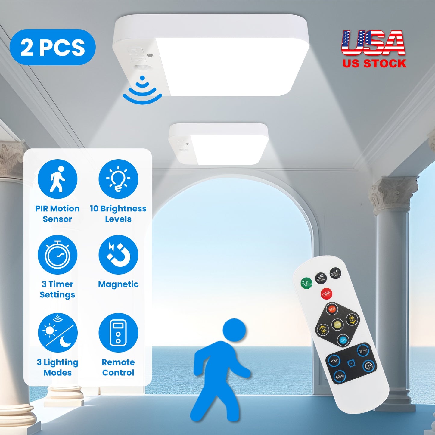 Motion Sensor Ceiling Light with Remote & Rechargeable Battery