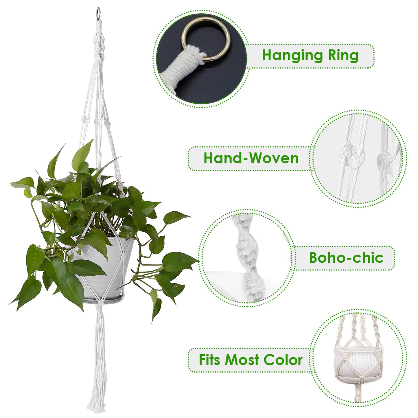 Cotton Rope Plant Hanger 40in - 2 Pack Macrame Hanging Planter