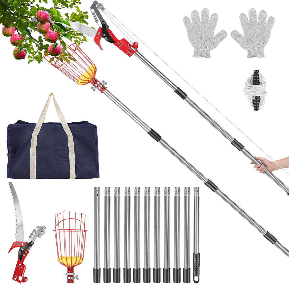 Extendable Pole Saw & Fruit Picker with 65Mn Steel Blade