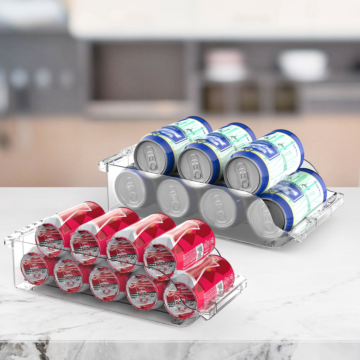 Adjustable Soda Can Organizer for Refrigerator - 4 Pack Clear