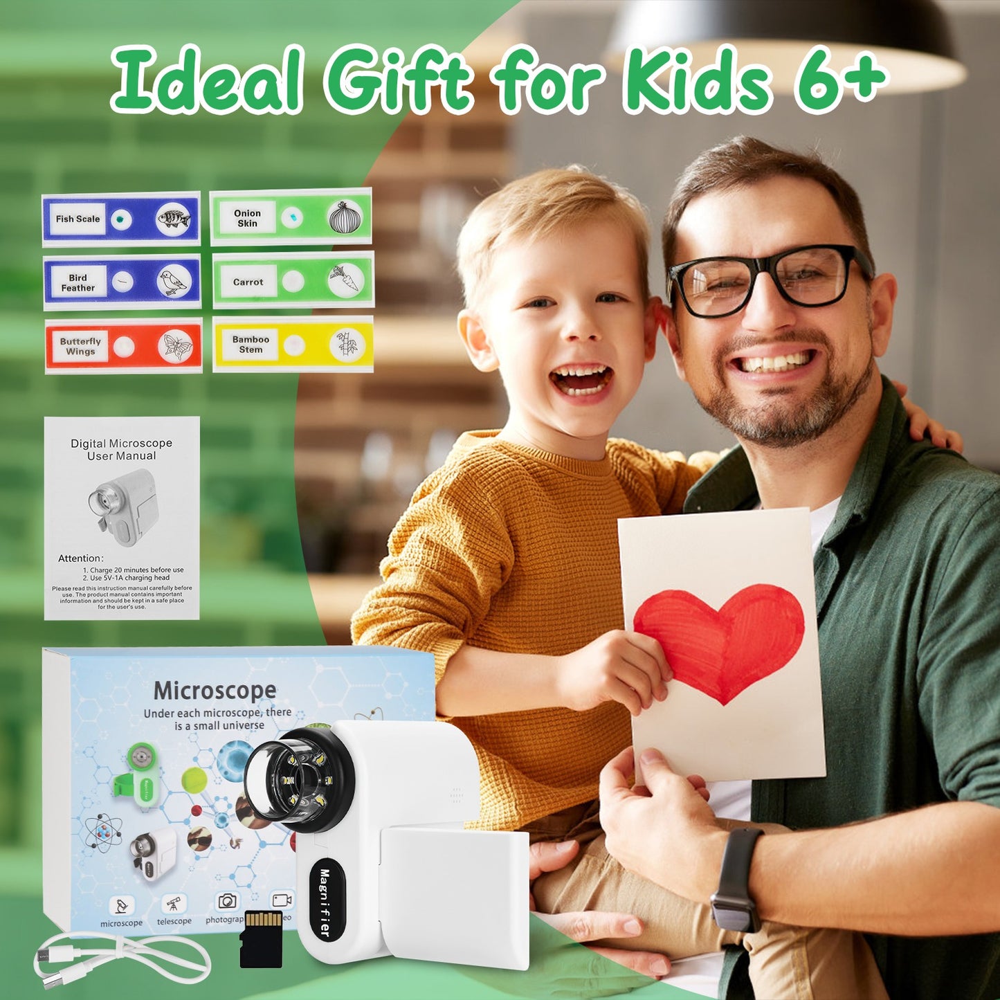 Kids Digital Microscope 1000X with Telescope & Camera