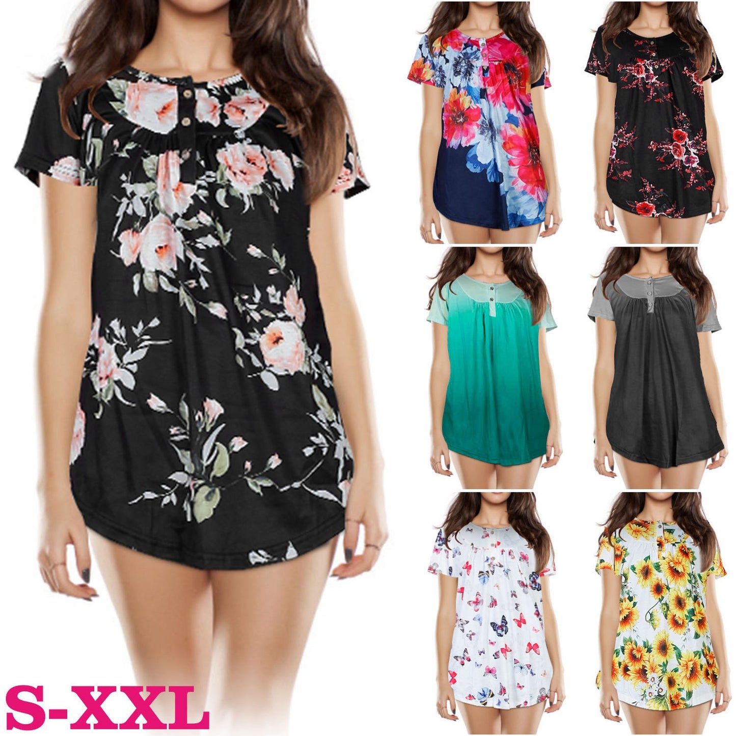 Women Summer Shirts Tops Loose Short