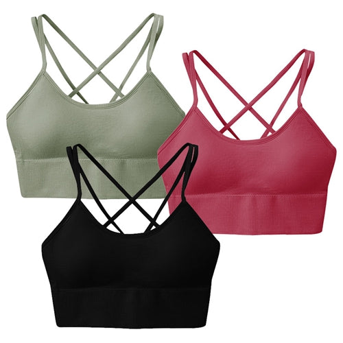 3-Pack Cross Back Strappy Fitness Sports Bra