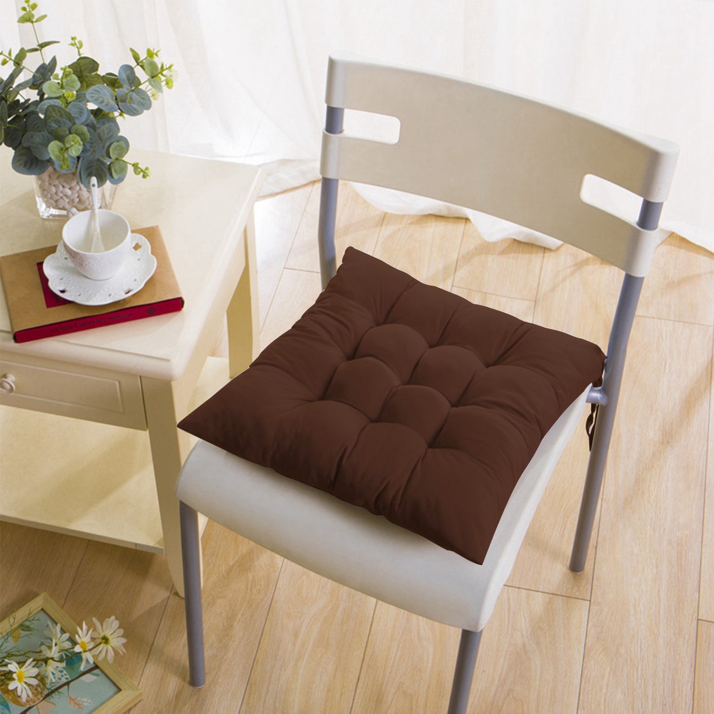 4Pcs Chair Cushion Pads Pillow 15.75x15.75x2.37in Soft Tie On Square Sitting Mats For Home Office Car Sitting Travel