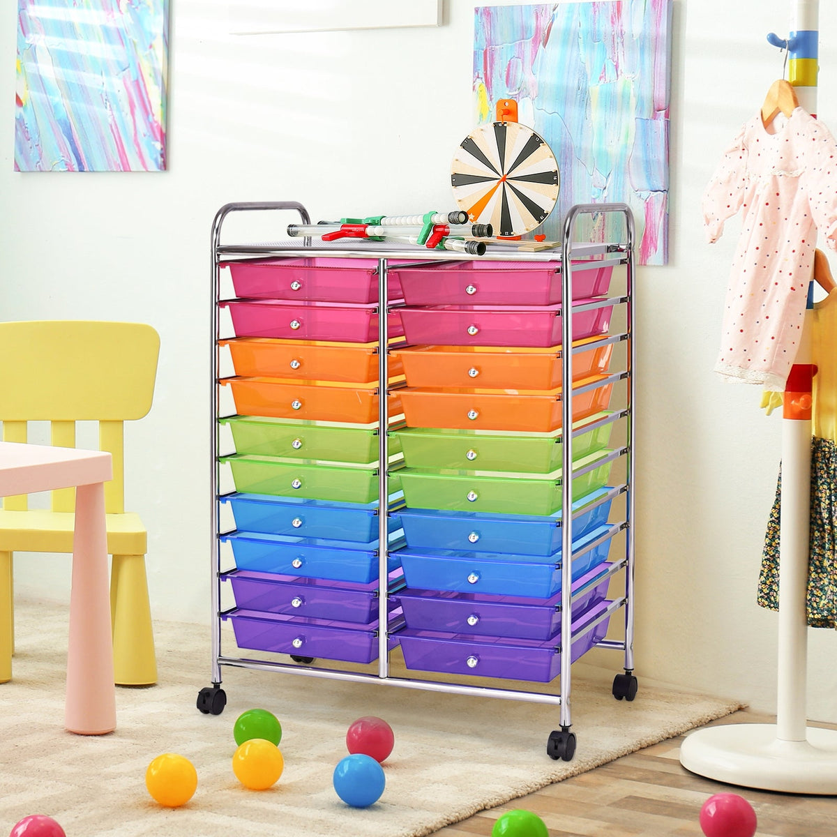 20 Drawers Storage Rolling Cart Studio Organizer-Multicolor