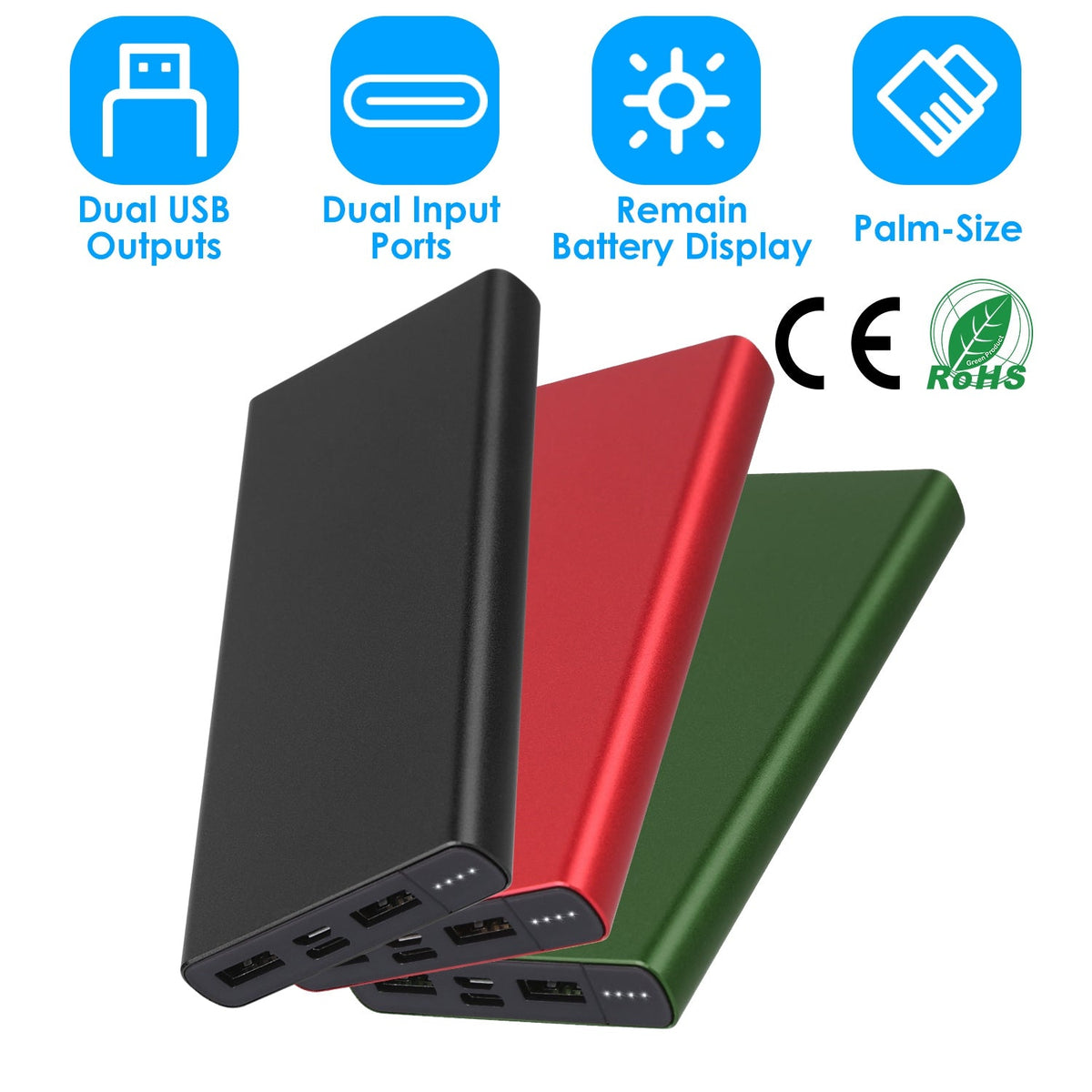 20000mAh Power Bank Portable External Battery Pack Phone Charger with Dual USB Output Ports Type C Micro USB Input