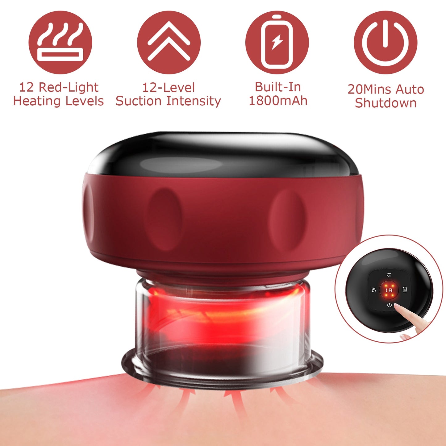 Electric Cupping Therapy Massager Electric Back Scraping Machine Vacuum Therapy Cupping Therapy Device with 12 Levels Temperature and Suction