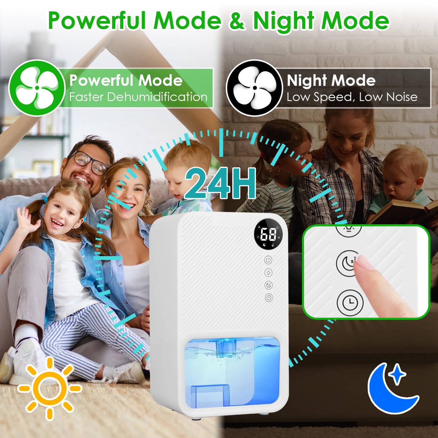 Portable Dehumidifier 37.2oz with Timer & 7-Color Light