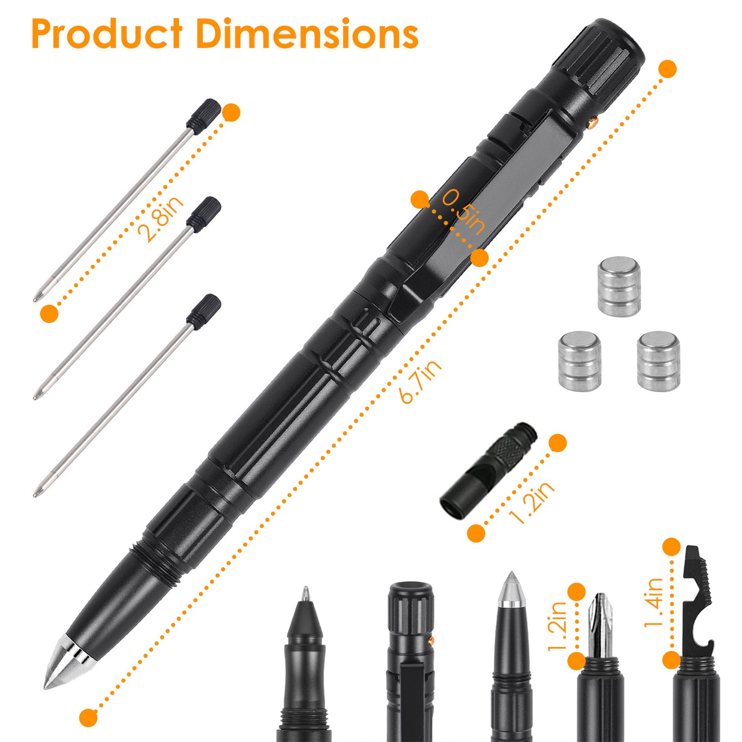 Tactical Pen Multi-Tool Set with LED Flashlight & Glass Breaker