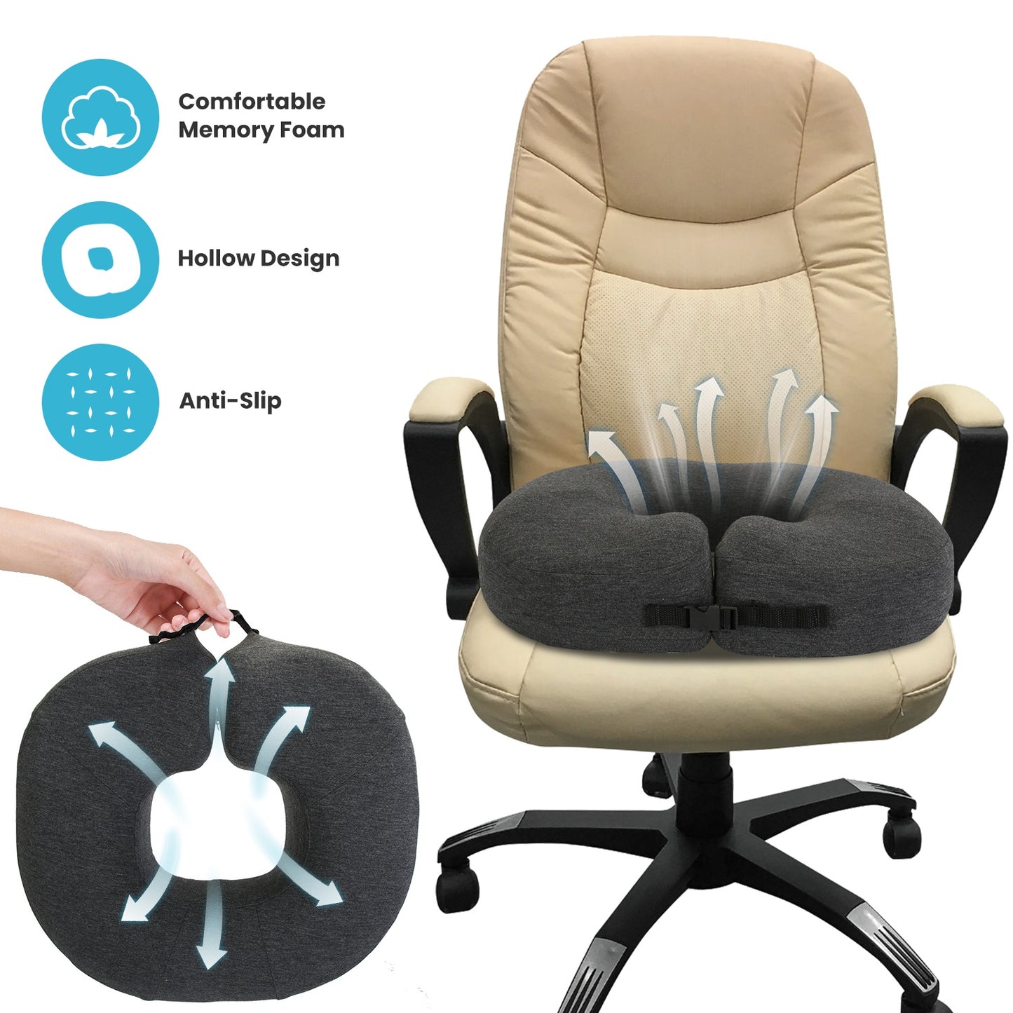 Donut Pillow Seat Cushion Memory Foam Donut Chair Cushions Ergonomic Seat Cushion Pad for Coccyx Prostate Sciatica Pelvic Floor Pressure Sores Office