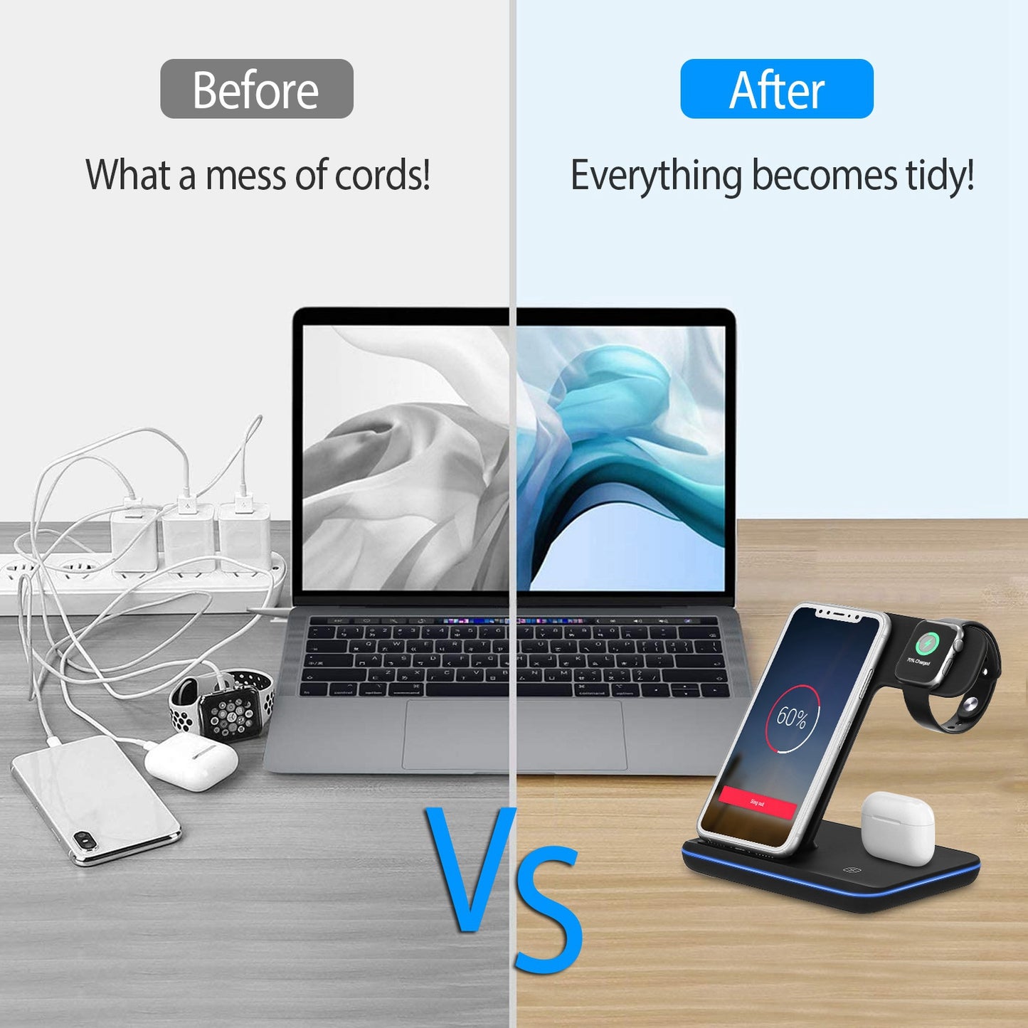 3-in-1 Wireless Charging Station 15W Fast Charge Dock