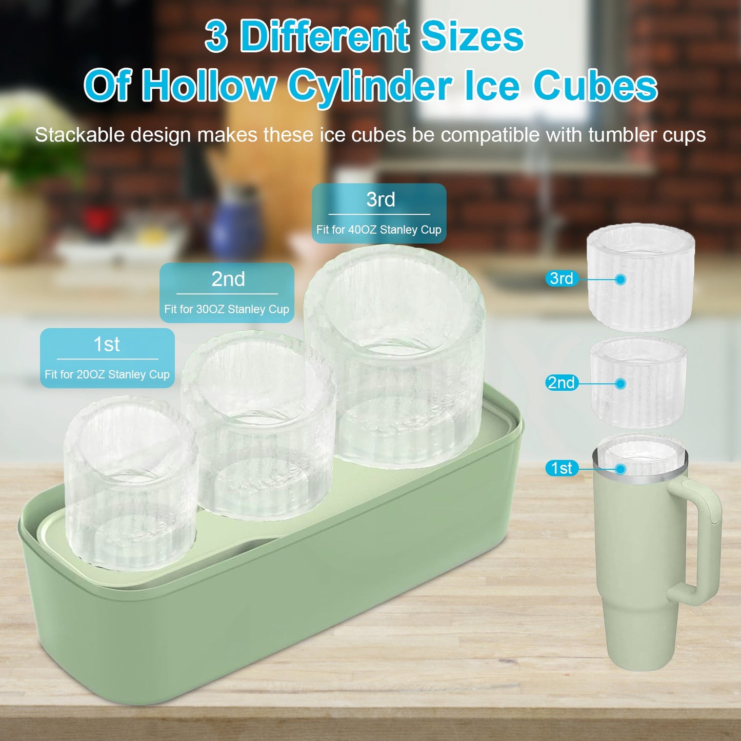 Hollow Cylinder Ice Cube Tray for Stanley Tumblers 20-40oz