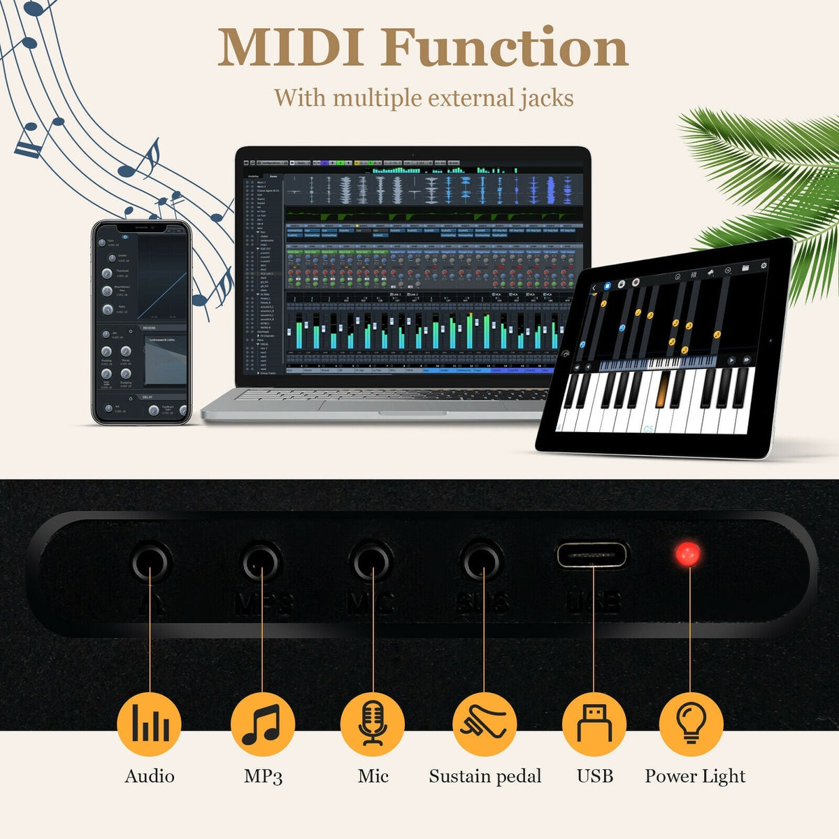 88-Key Foldable Digital Piano with MIDI and Wireless BT