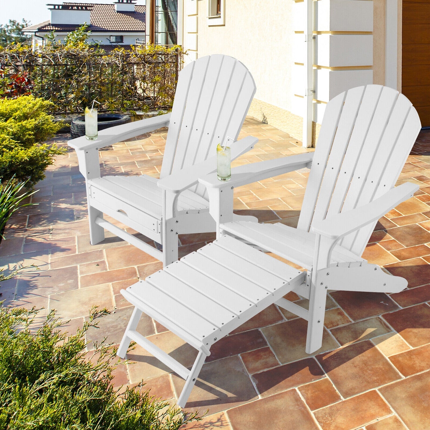 Adirondack Chair with Retractable Ottoman HDPE Outdoor