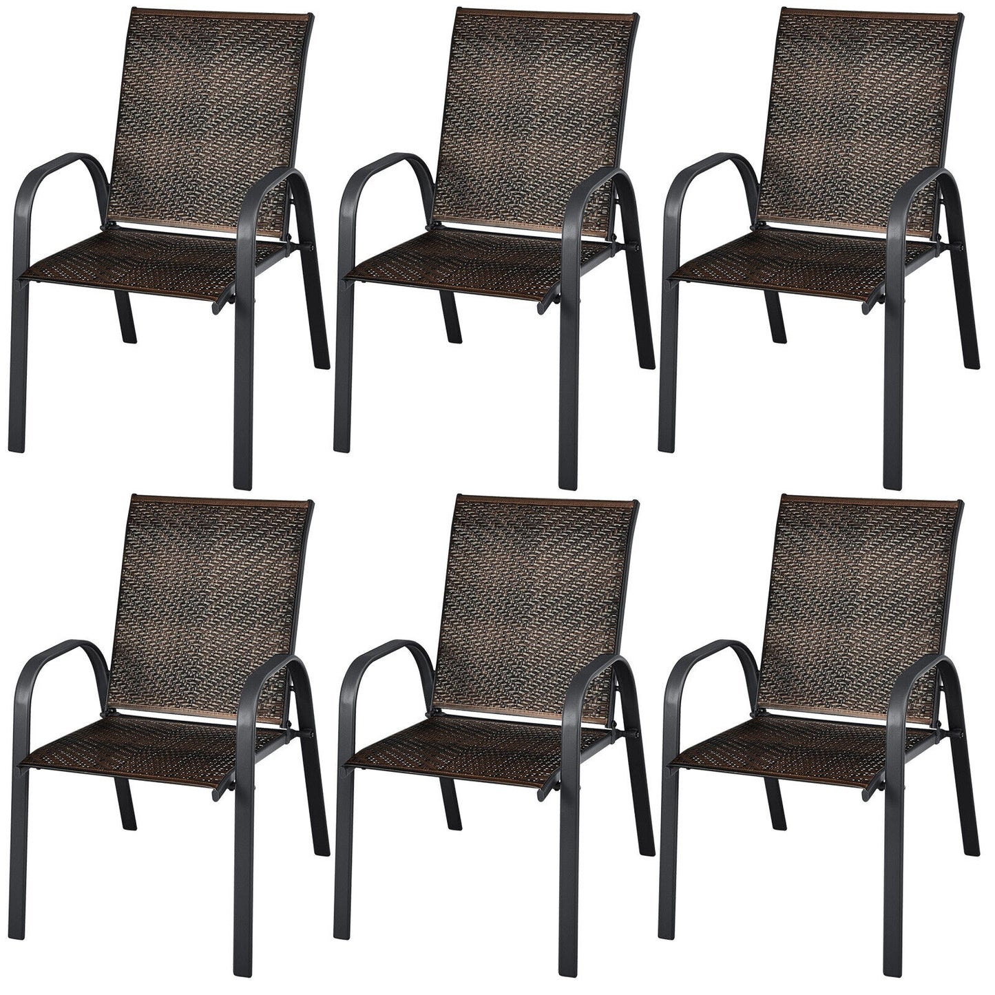 Stackable Outdoor Dining Chairs Set of 6 - PE Wicker