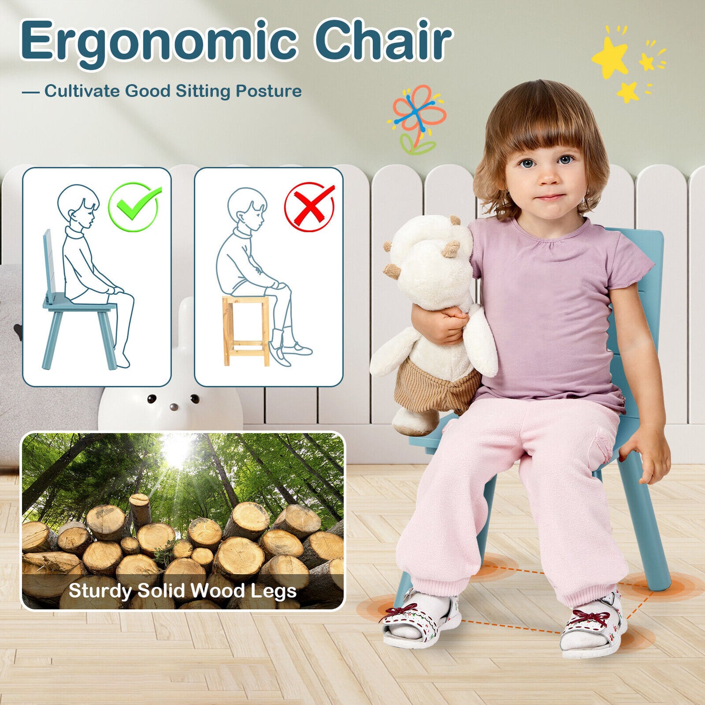 Kids Table and Chair Set with Building Blocks - 5 Piece