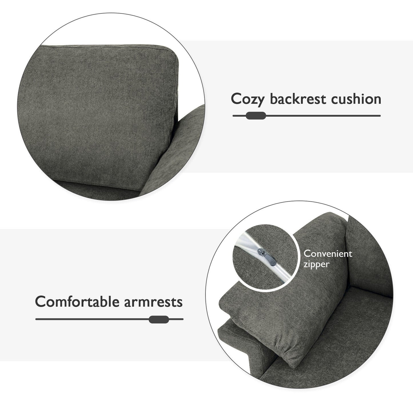 Fabric Accent Armchair with Spring System & Cushions