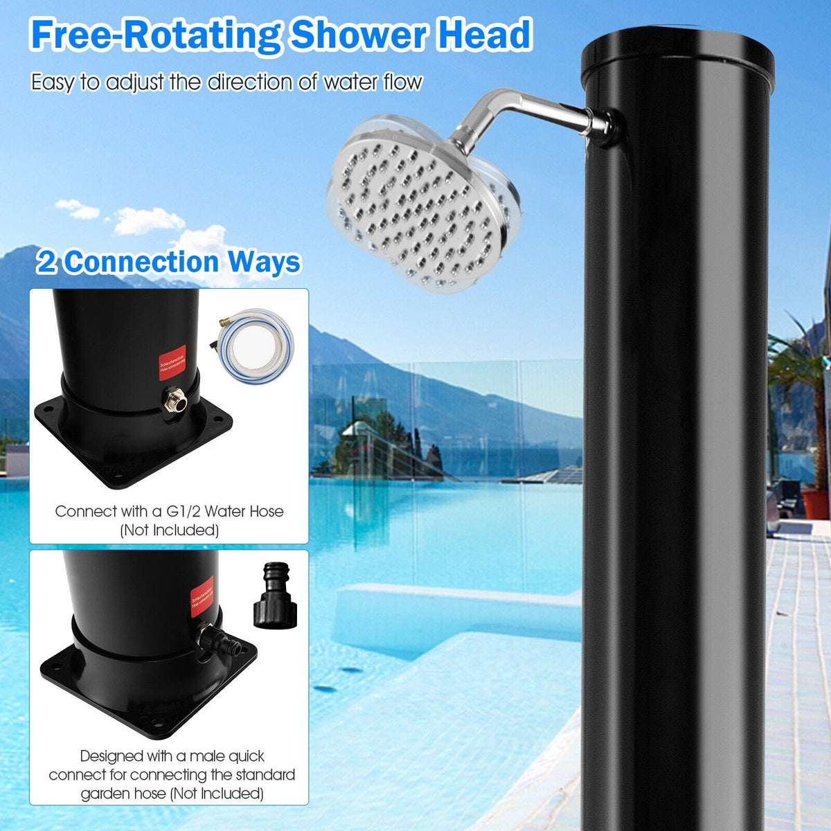 7.2 Feet Solar-Heated Outdoor Shower with Free-Rotating Shower Head