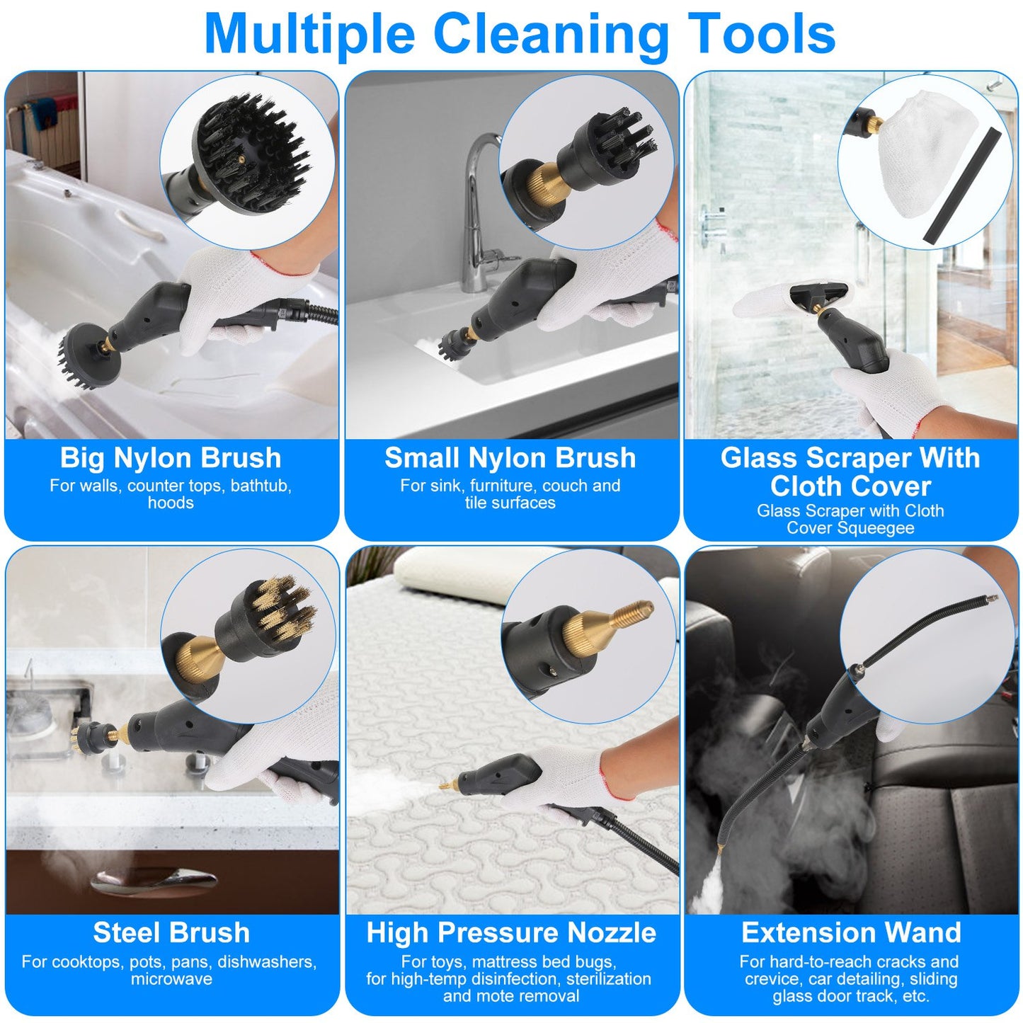 Handheld Steam Cleaner 2500W with 9 Accessories & 6 Levels