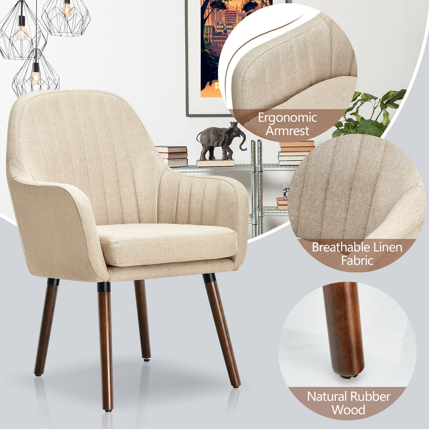 Upholstered Accent Chairs Set of 2 with Wooden Legs