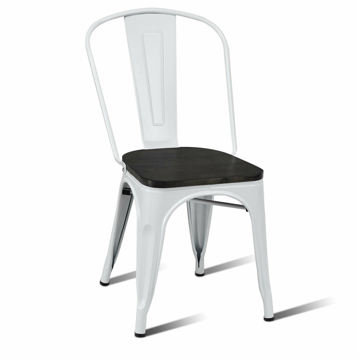 Metal Dining Chairs with Wood Seat - Set of 4, Stackable