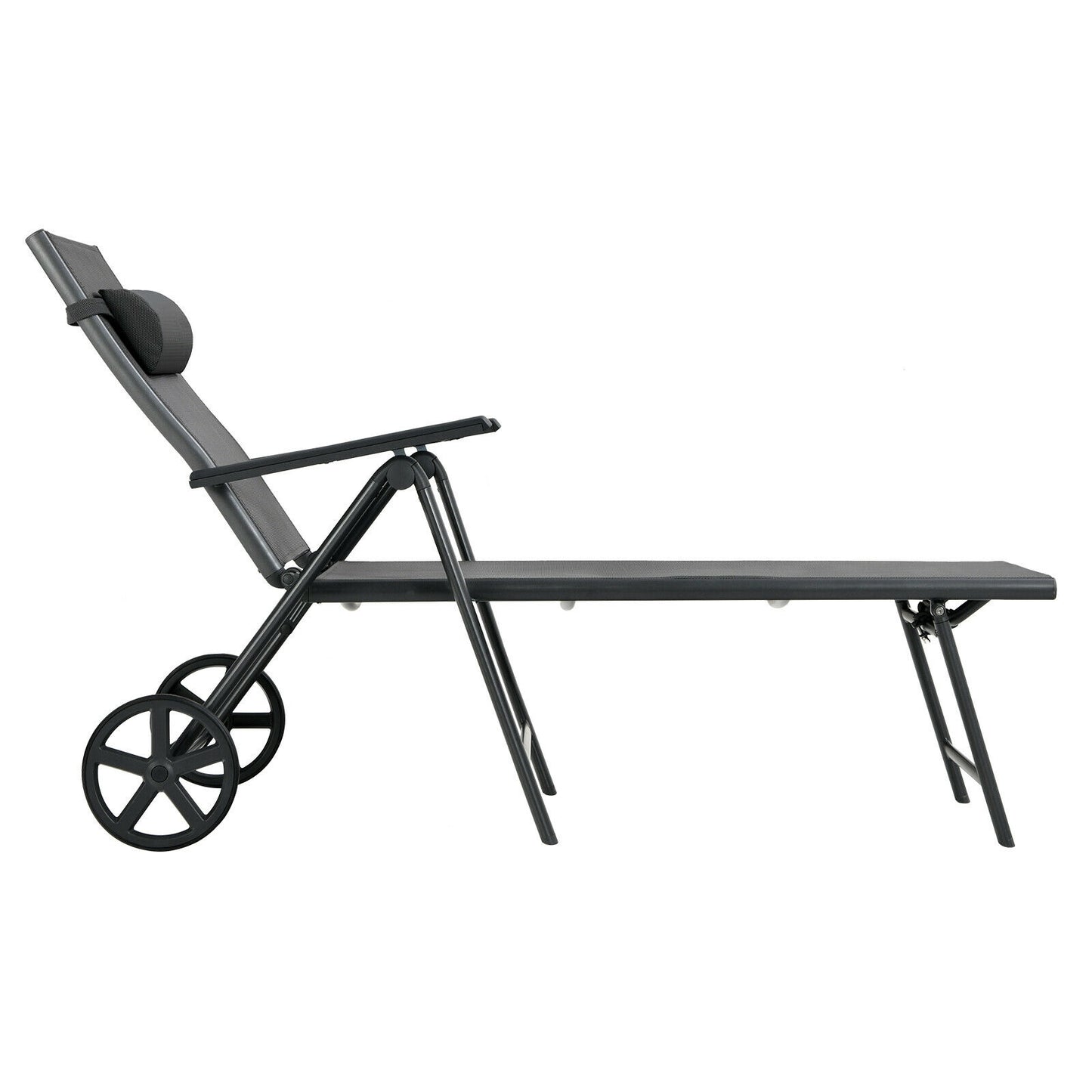 Adjustable Patio Lounge Chair with Wheels and Neck Pillow