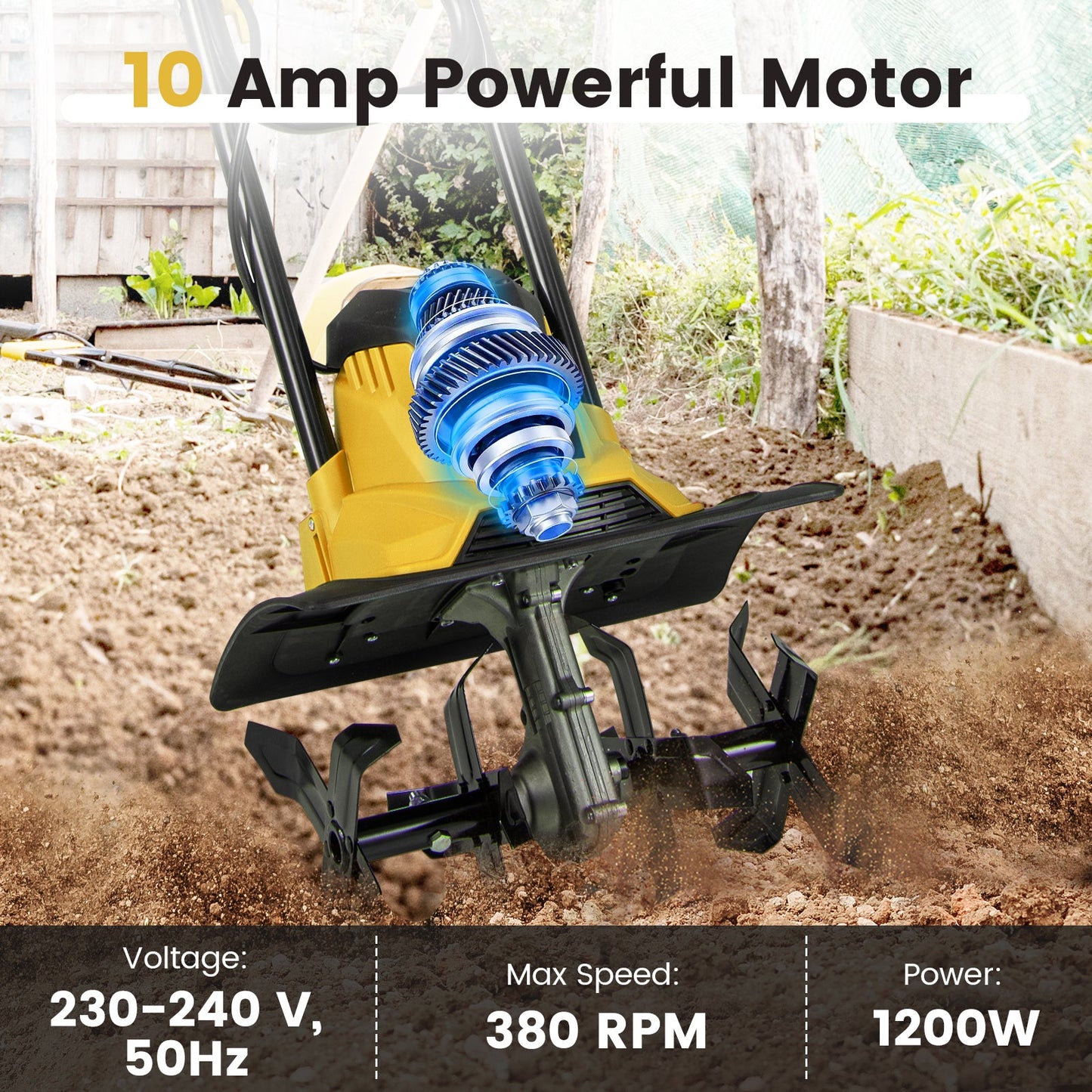 10 Amp Powerful Corded Electric Tiller Cultivator with Safety Lock