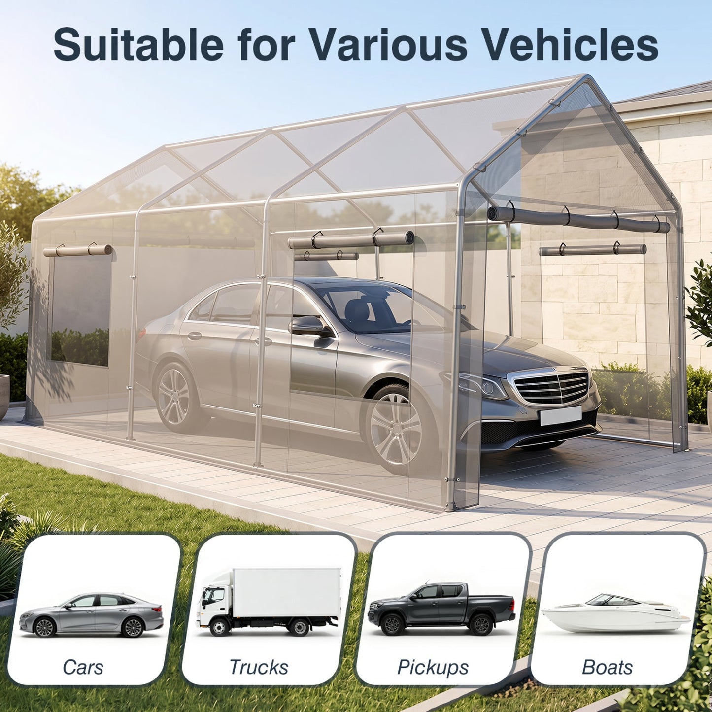 Portable Garage 10x20 FT with Dual Doors and Mesh Windows