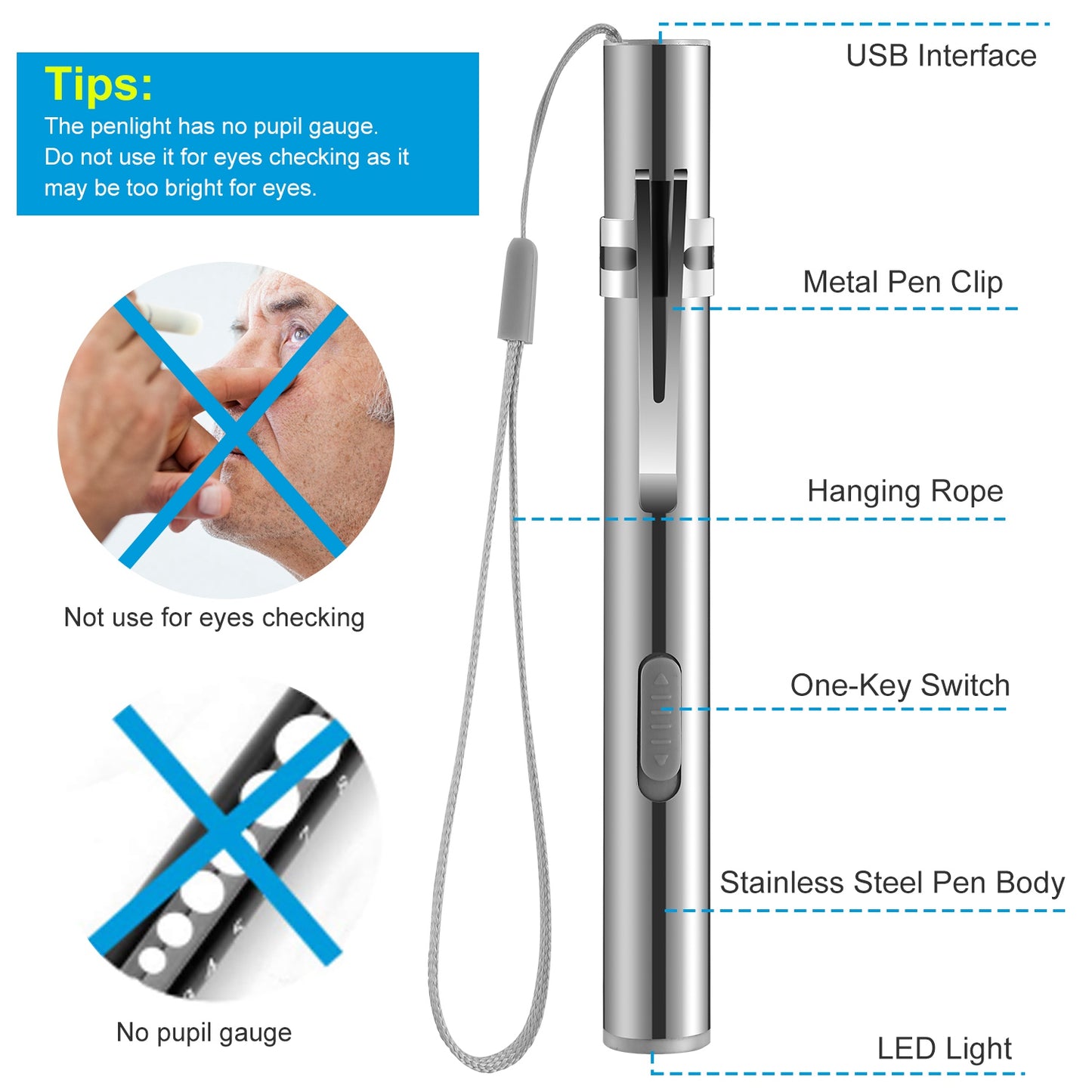 2Pcs Inspection Penlight for Nurses