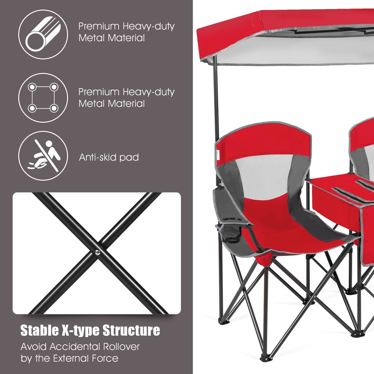 Folding Camping Chair with Canopy and Cooler Bag