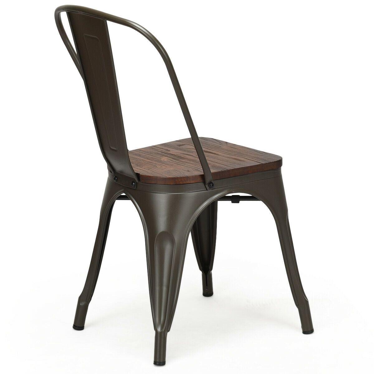 Stackable Metal Dining Chairs with Wood Seat, Set of 4