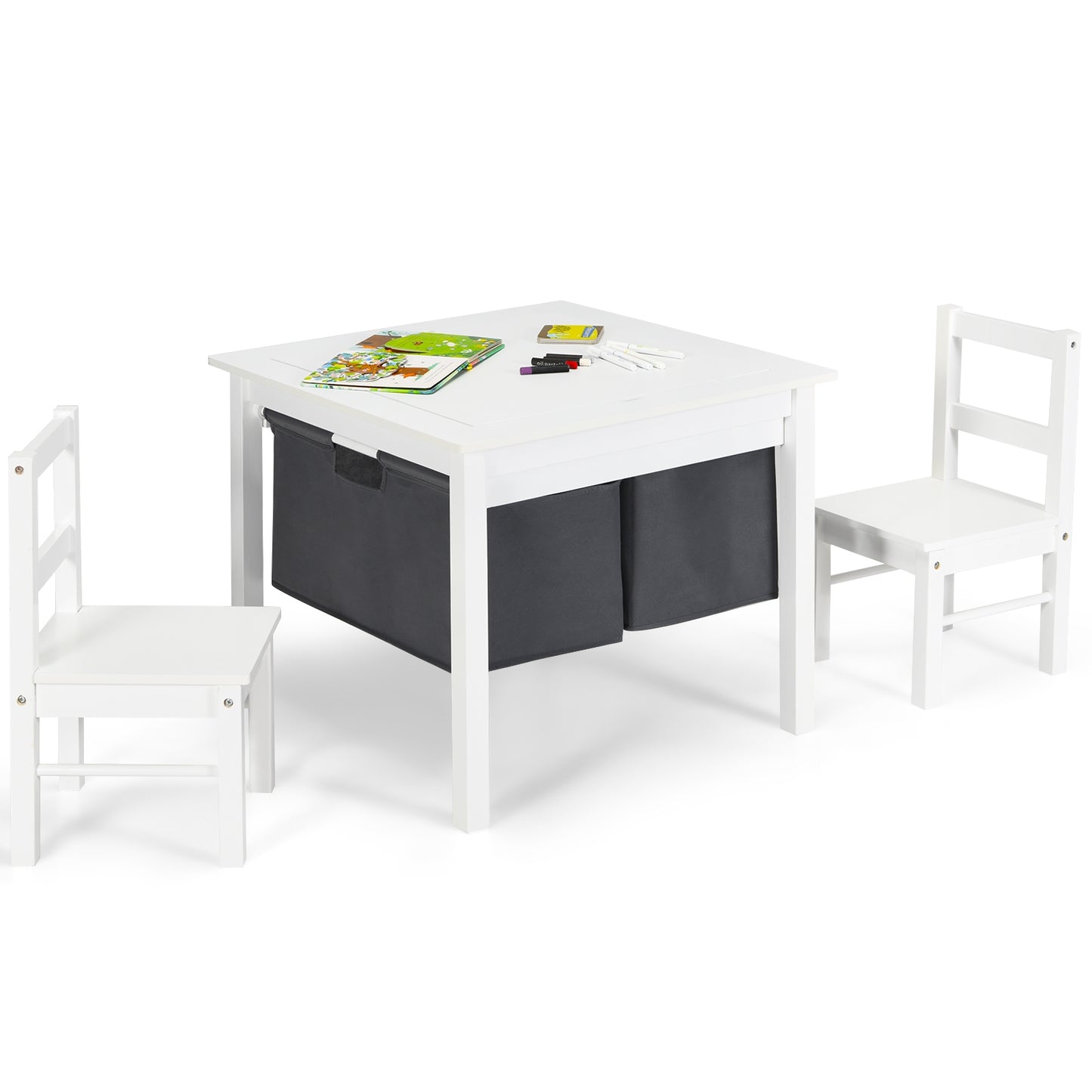 Kids Activity Table and 2 Chairs Set with Storage Drawers