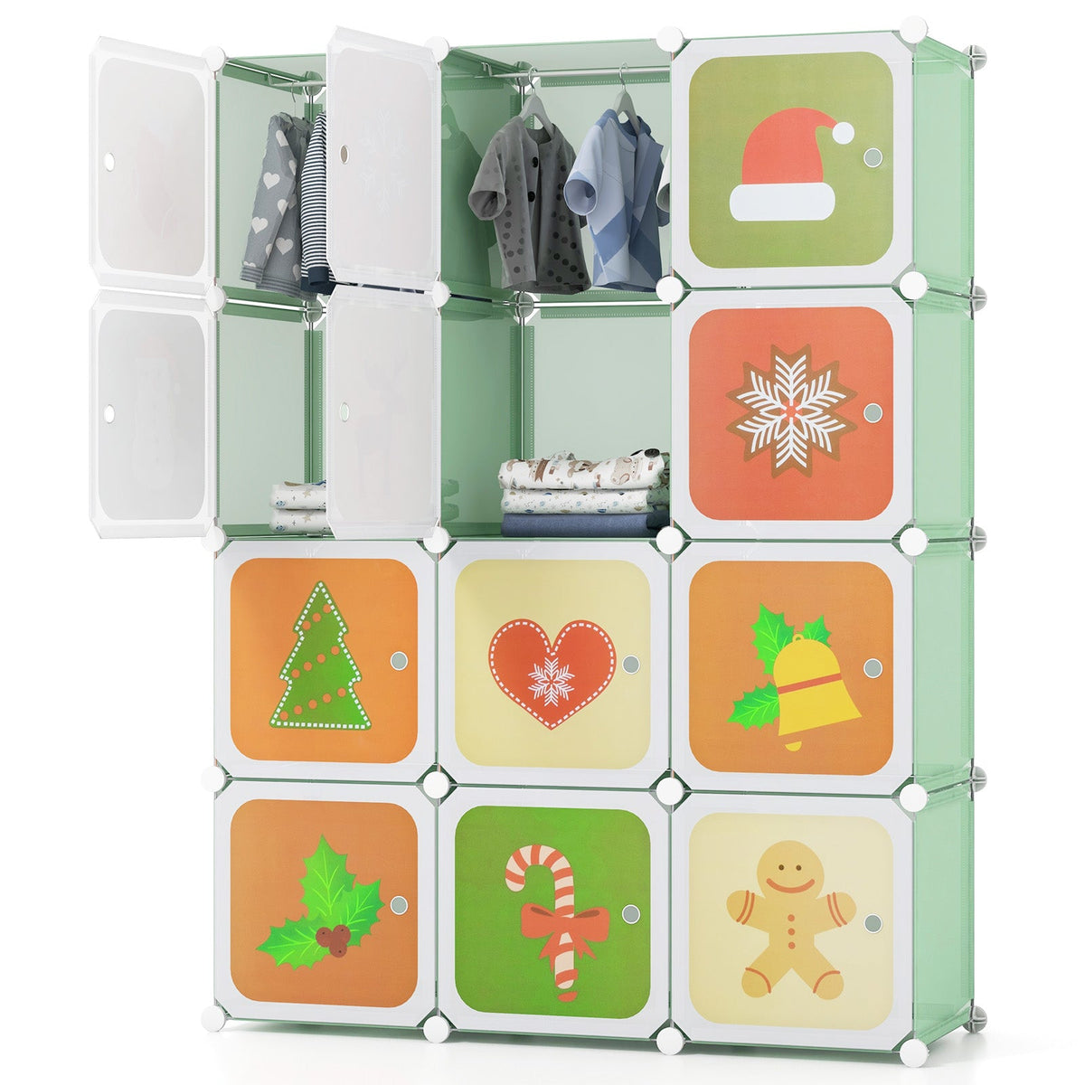 12 Cube Kids Wardrobe Closet with Hanging Section and Doors