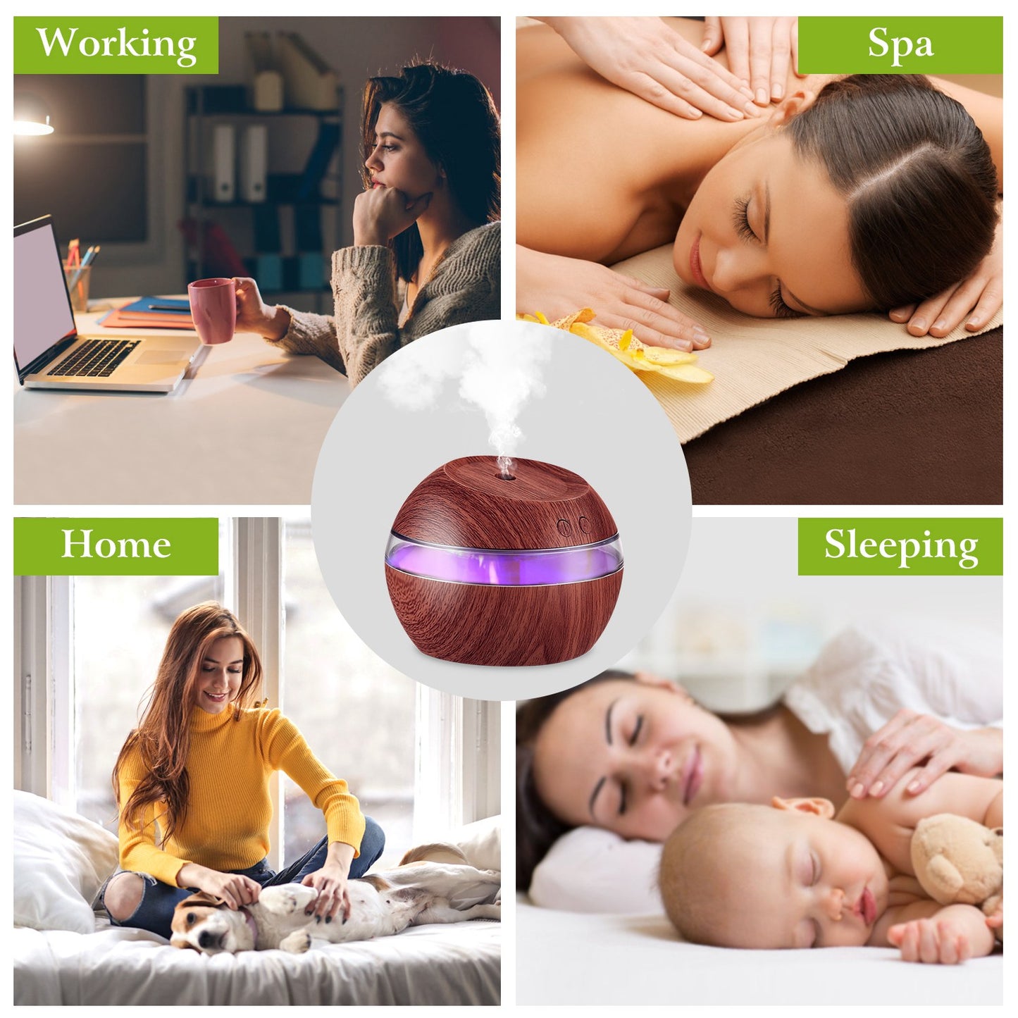 Ultrasonic Aroma Essential Oil Diffuser Wood Grain