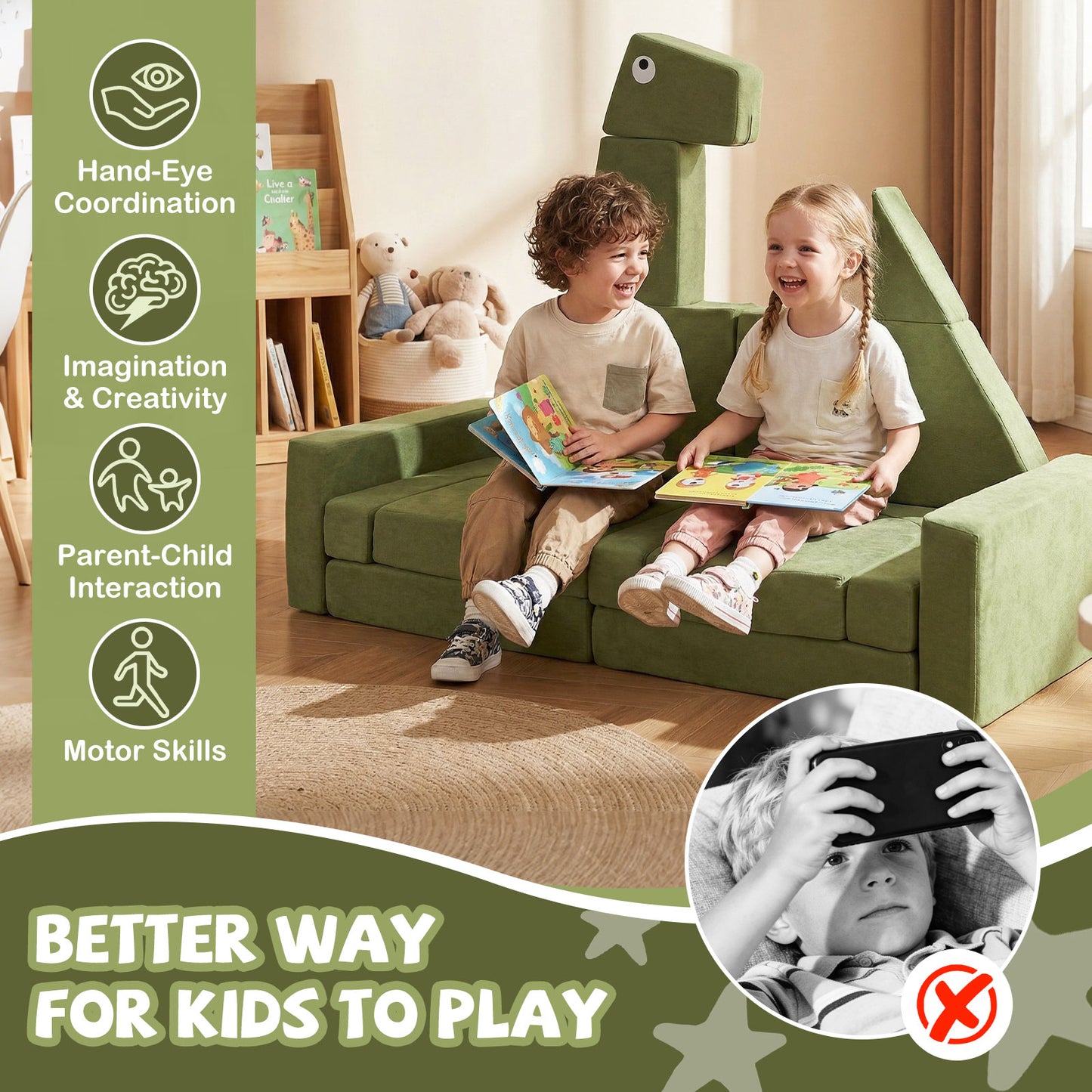 13-Piece Modular Kids Play Couch - Soft Velvet Foam Set