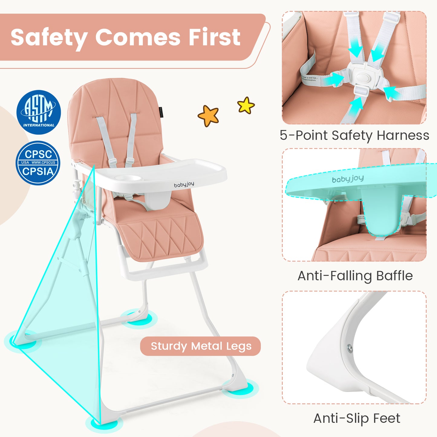 Compact Folding High Chair with Adjustable Tray