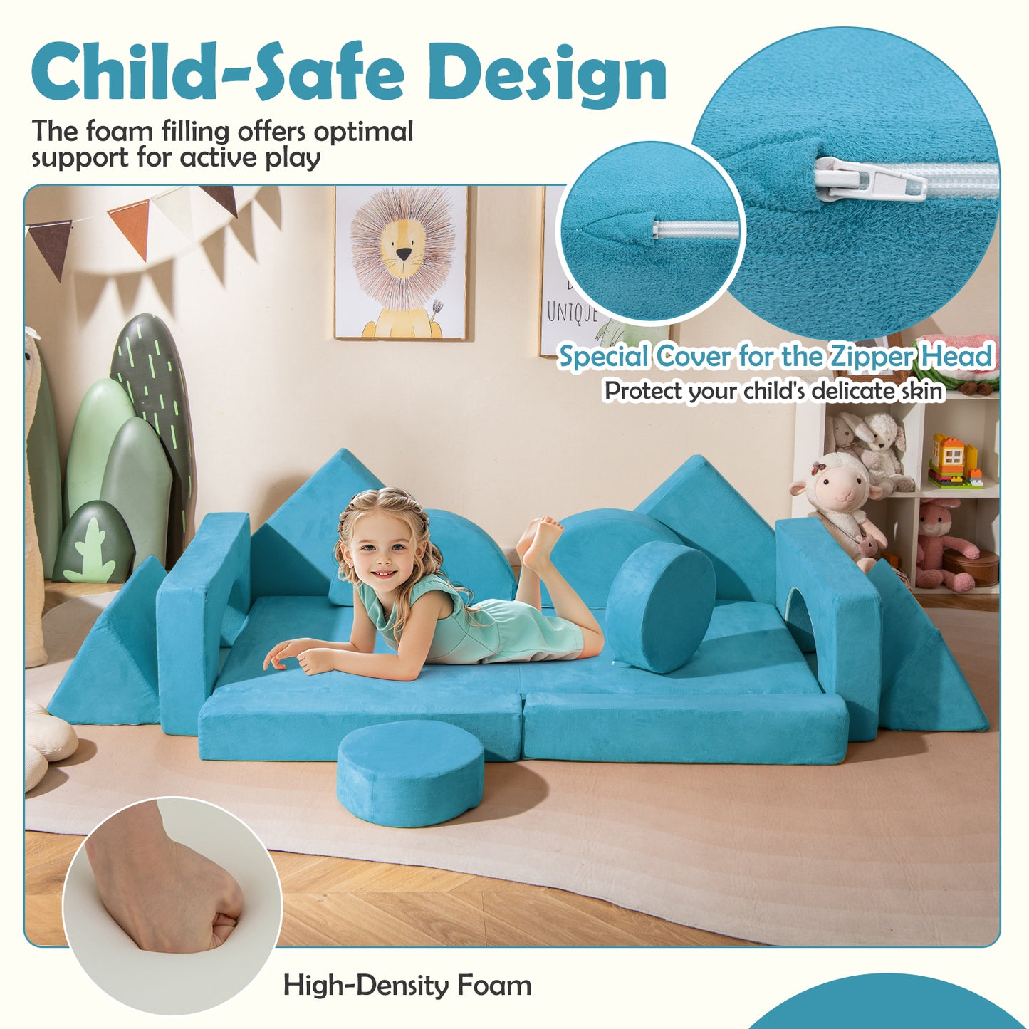 14-Piece Modular Kids Play Couch Set with Removable Covers