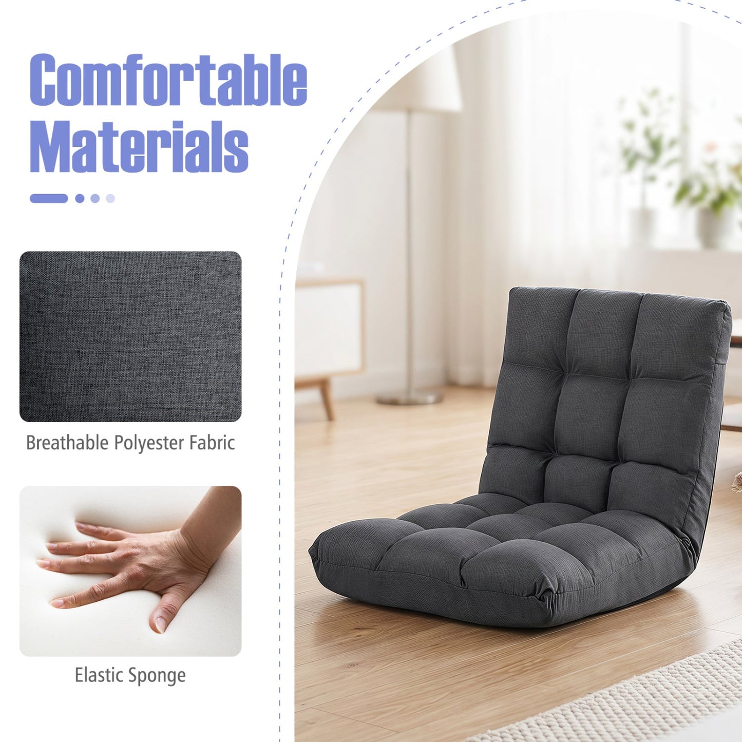 14-Position Adjustable Floor Chair with Back Support - Gray