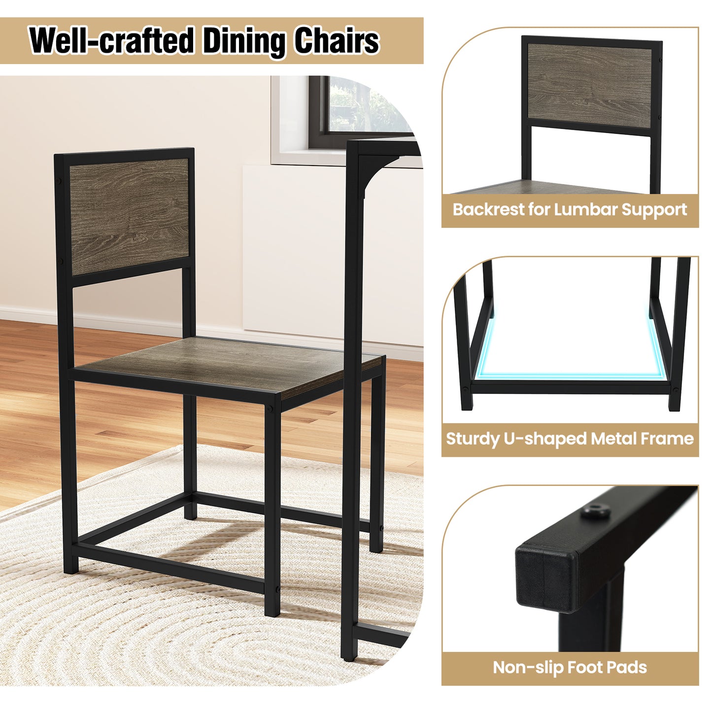 3-Piece Compact Dining Set with Metal Frame for Small Spaces