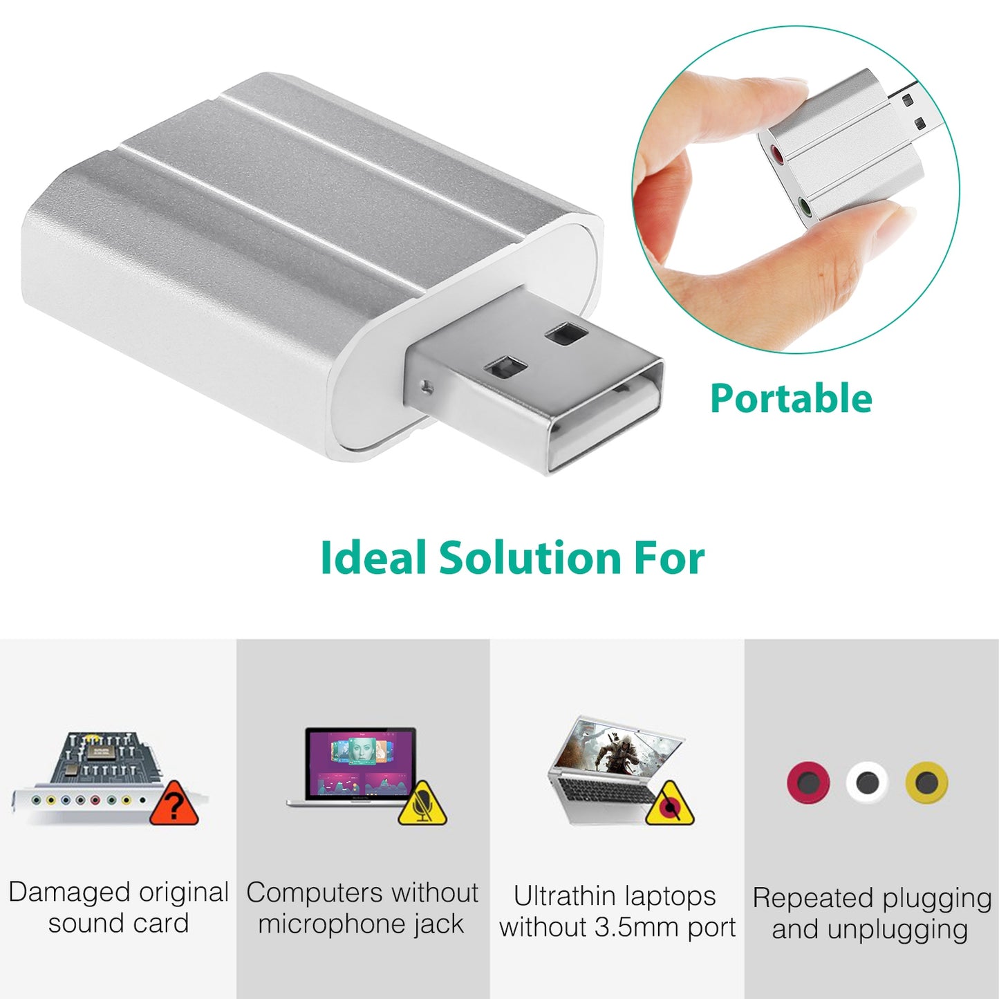 USB Audio Adapter with 3.5mm Headphone & Microphone Jacks