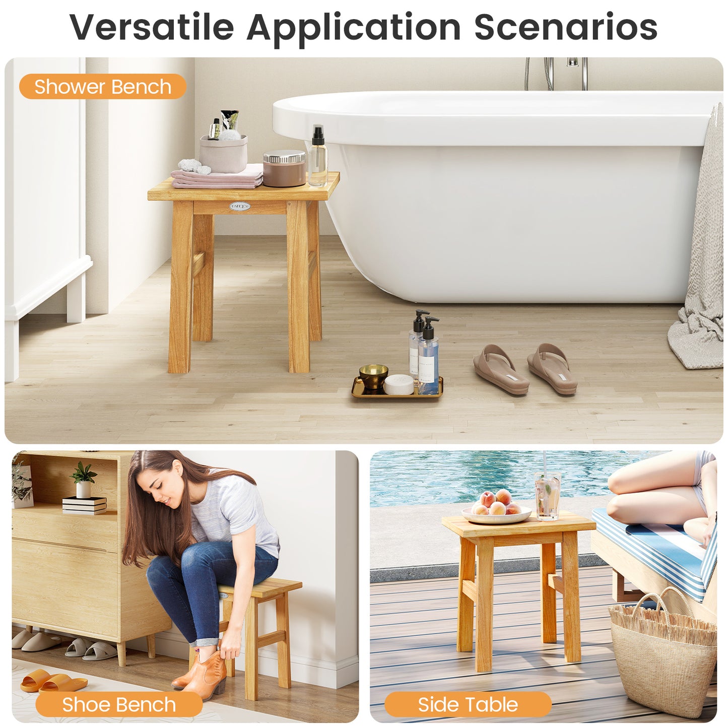 Teak Shower Bench 18 Inch Spa Bath Stool