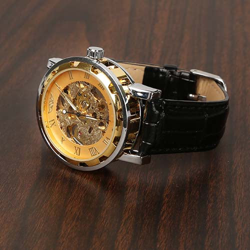 Gold Dial Skeleton Mechanical Watch