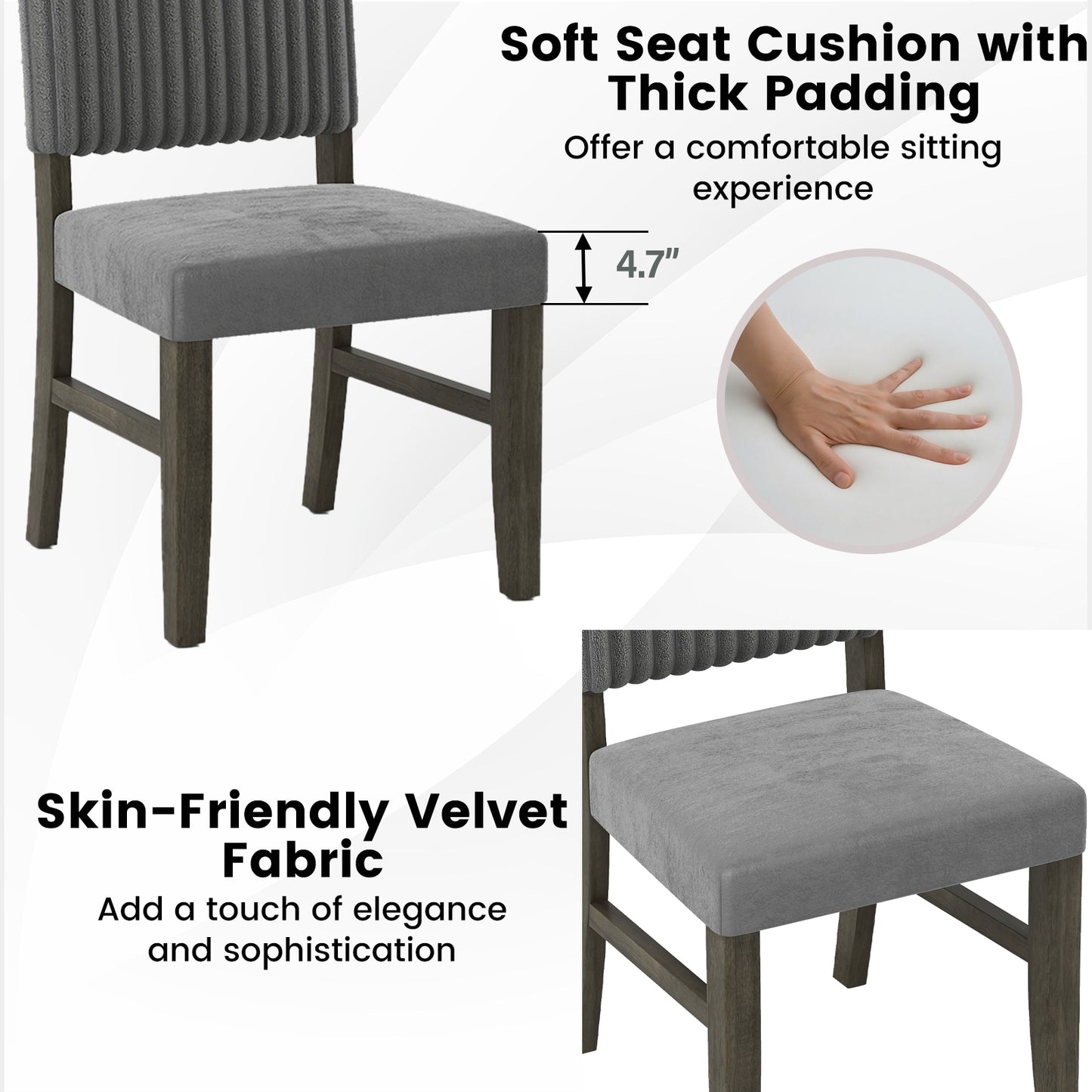 Mid-Century Velvet Dining Chairs Set of 2 - Grey