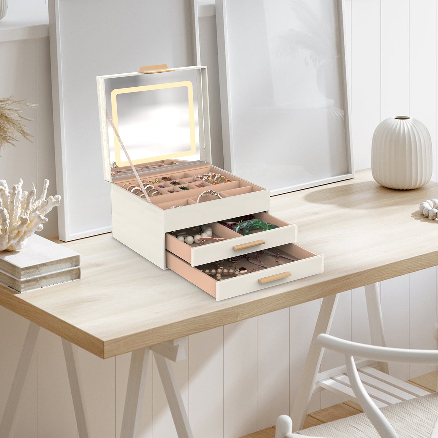 LED Mirror Jewelry Box with 2 Drawers