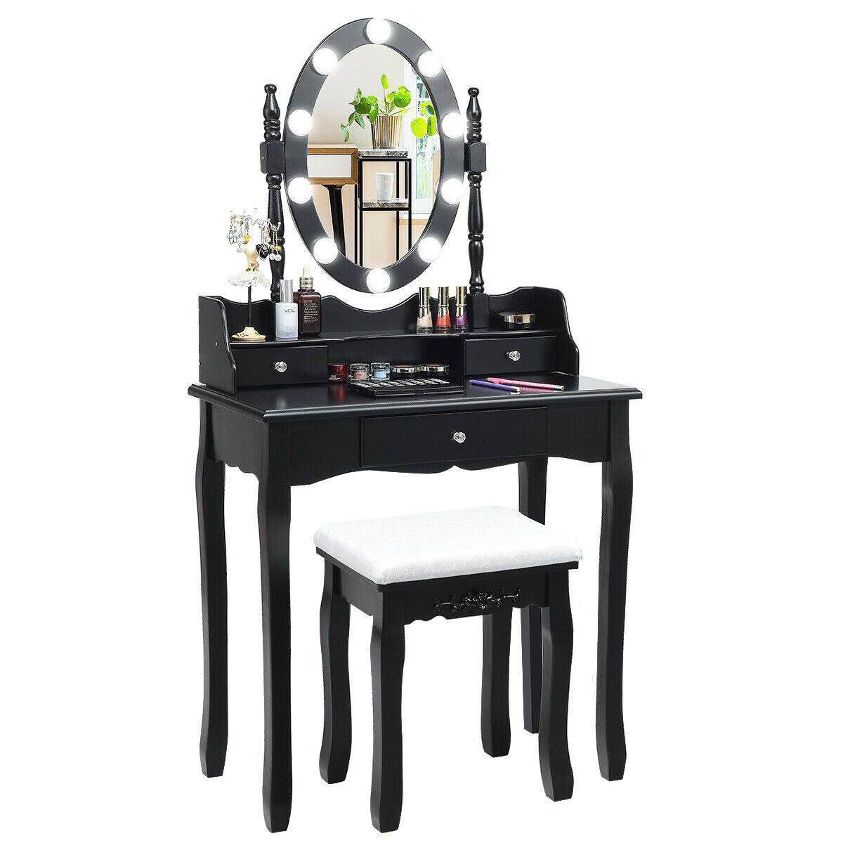 Makeup Vanity Set with LED Lighted Mirror and 3 Drawers