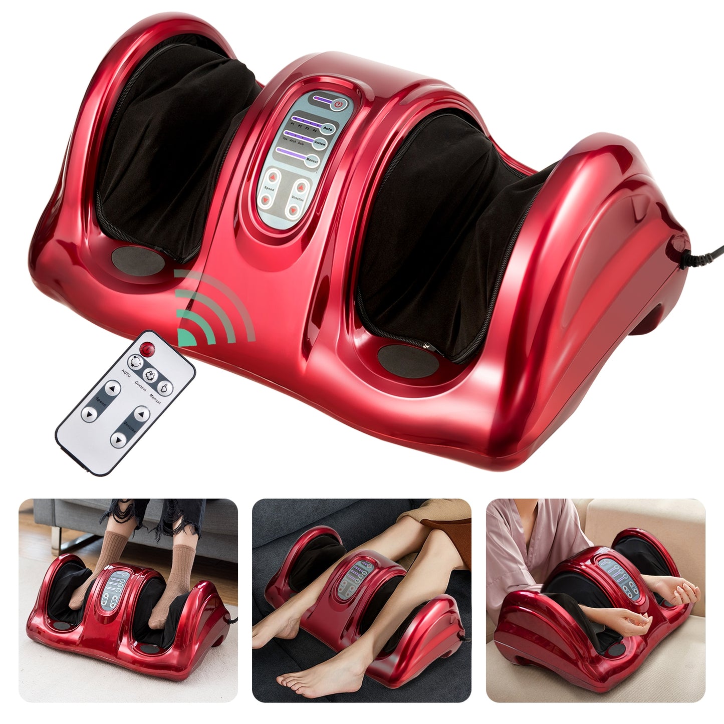 Therapeutic Shiatsu Foot Massager with High Intensity Rollers-Red