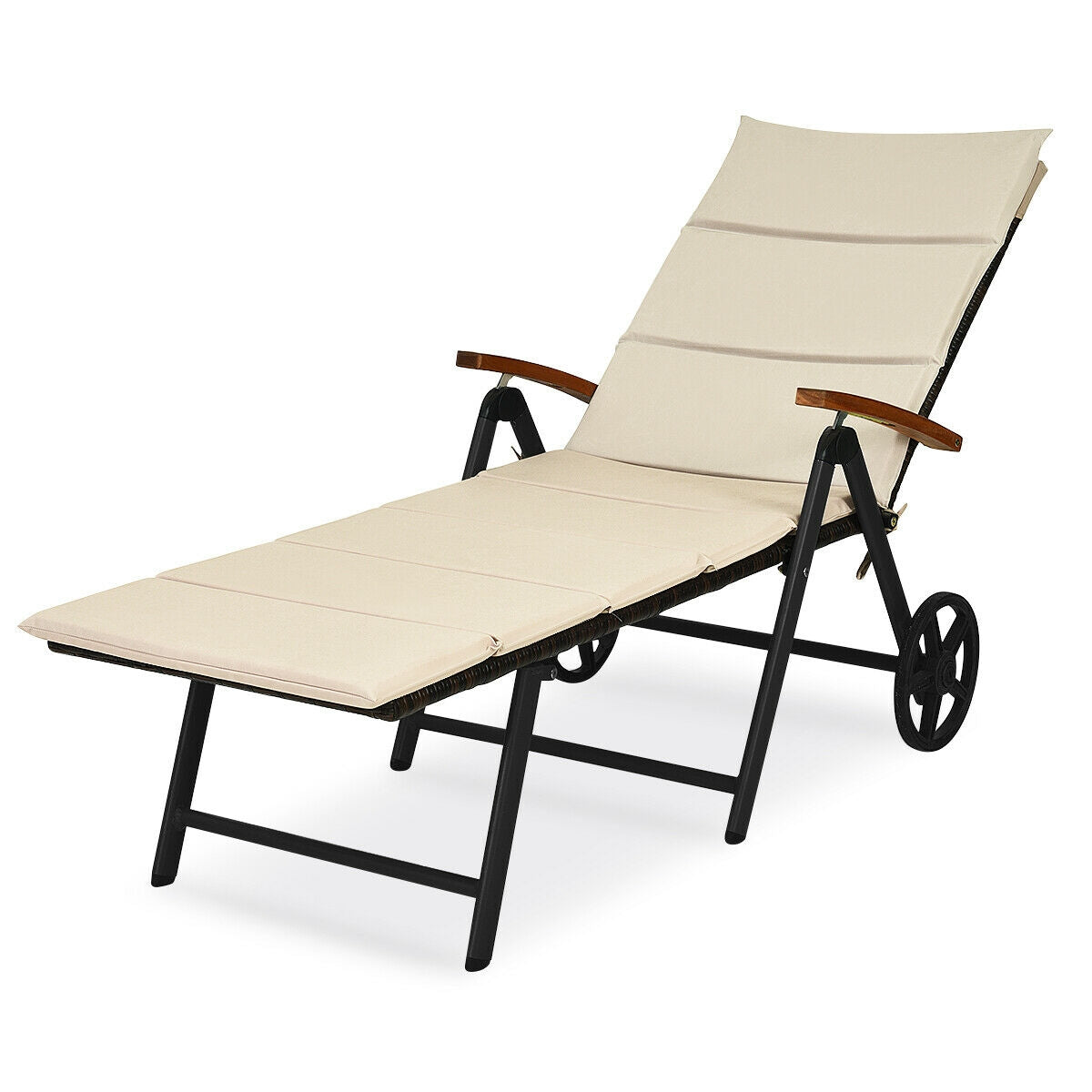 Adjustable Rattan Chaise Lounge Chair with Cushion